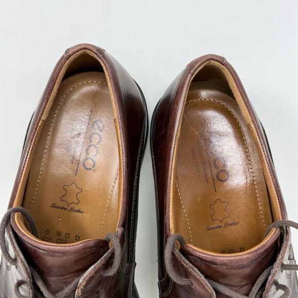 Ecco Helsinki Derby Shoes Mens 9 - 9.5 EU 43 Brown Leather Apron Toe Lace Up - Picture 8 of 14